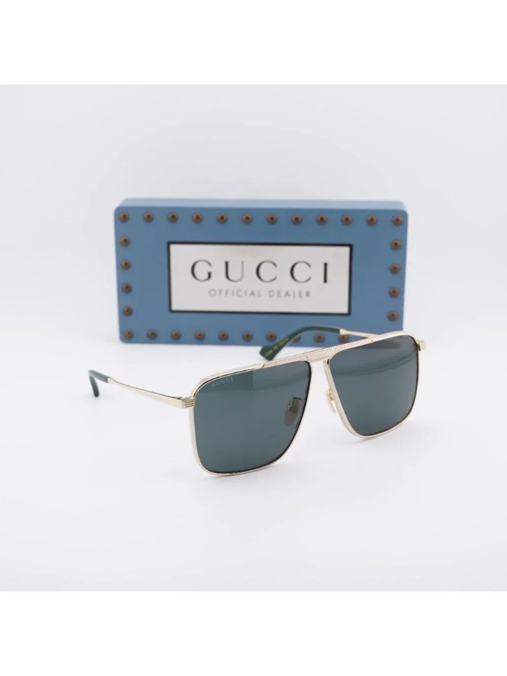 Gucci GG0840S 002 Aviator Sunglasses - Gold / Green